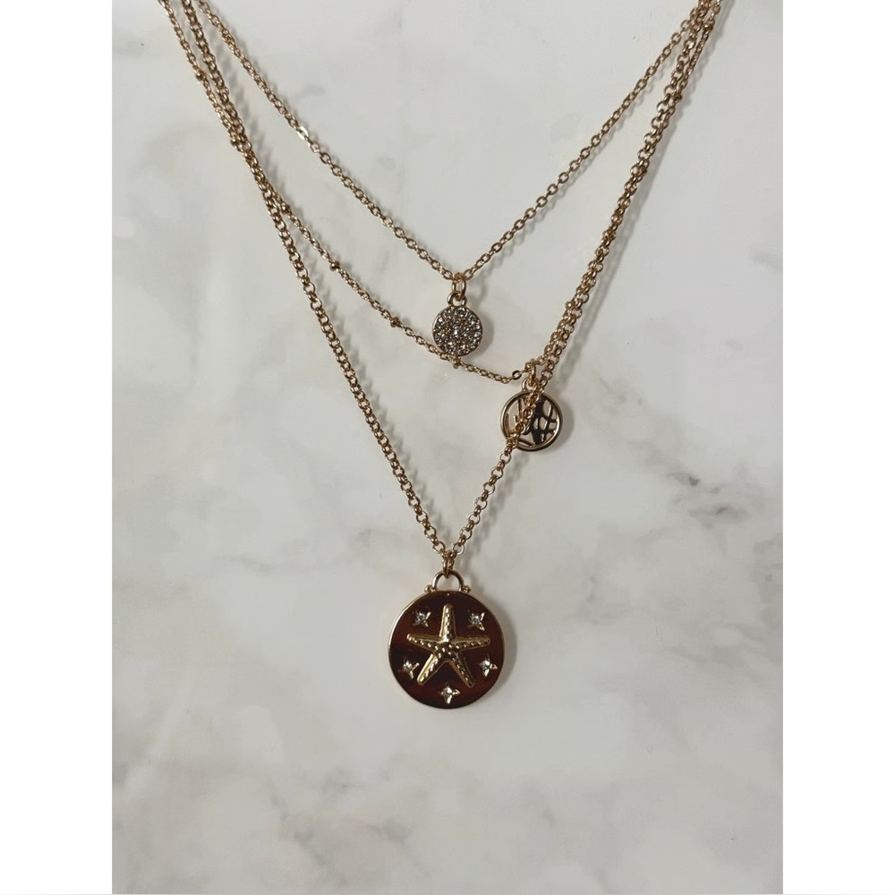 Lilly Pulitzer Triple Strand Sand Dollar Necklace Gold Metallic starfish